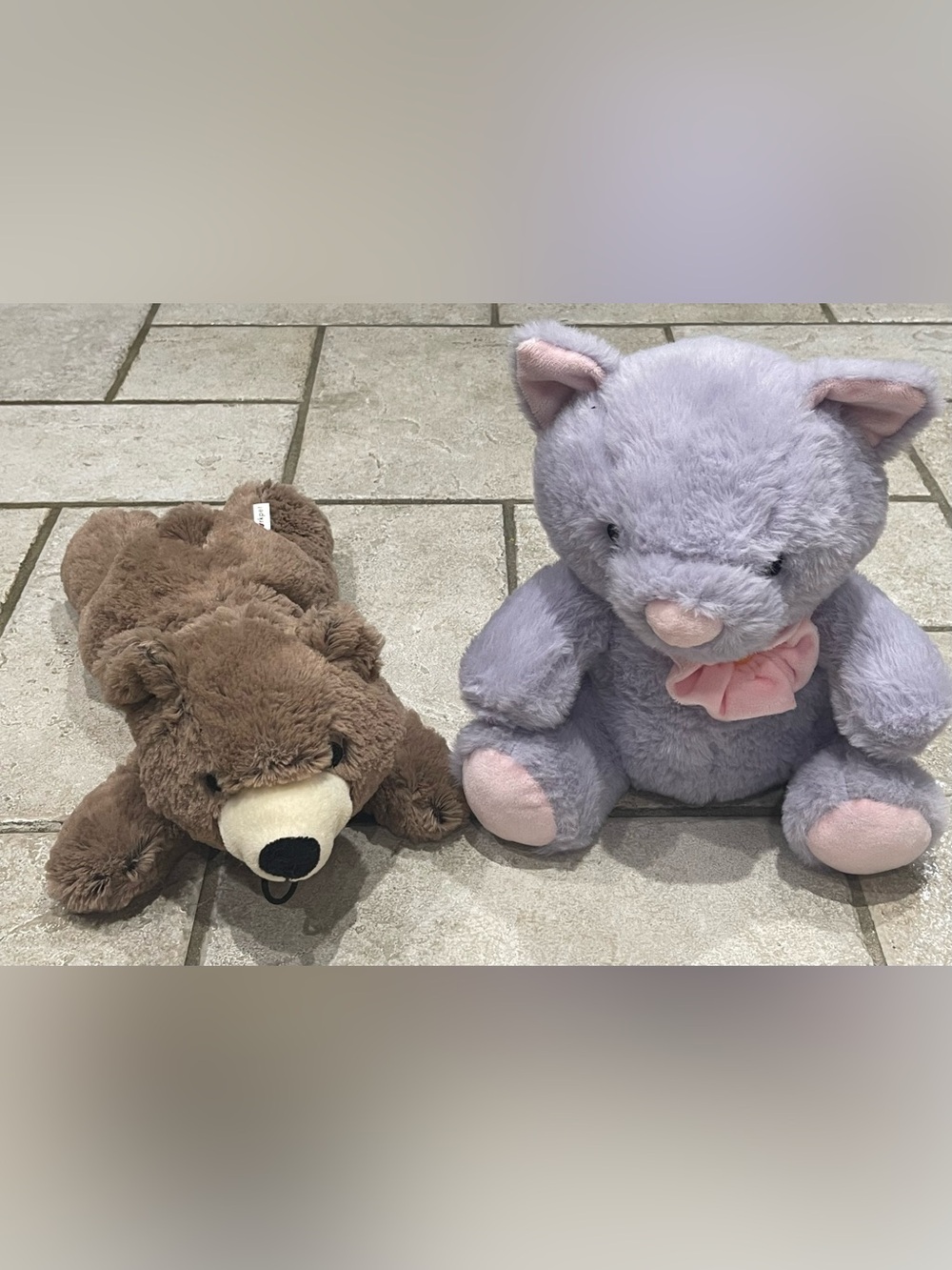 Plush Beige Brown Lavender Bears Stuffed Animal Squeakable - Soft Cuddly Toy